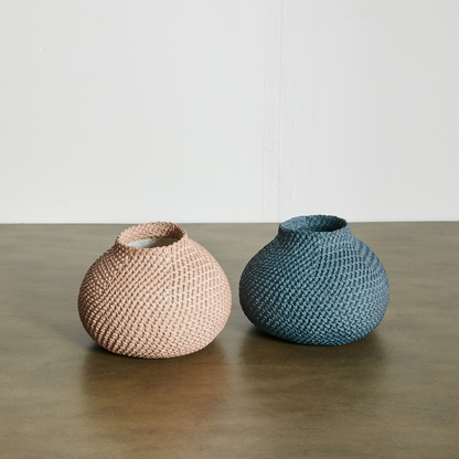 Modern Paper Woven Vase: Blue & Pale Pink Ziba Papier Vase