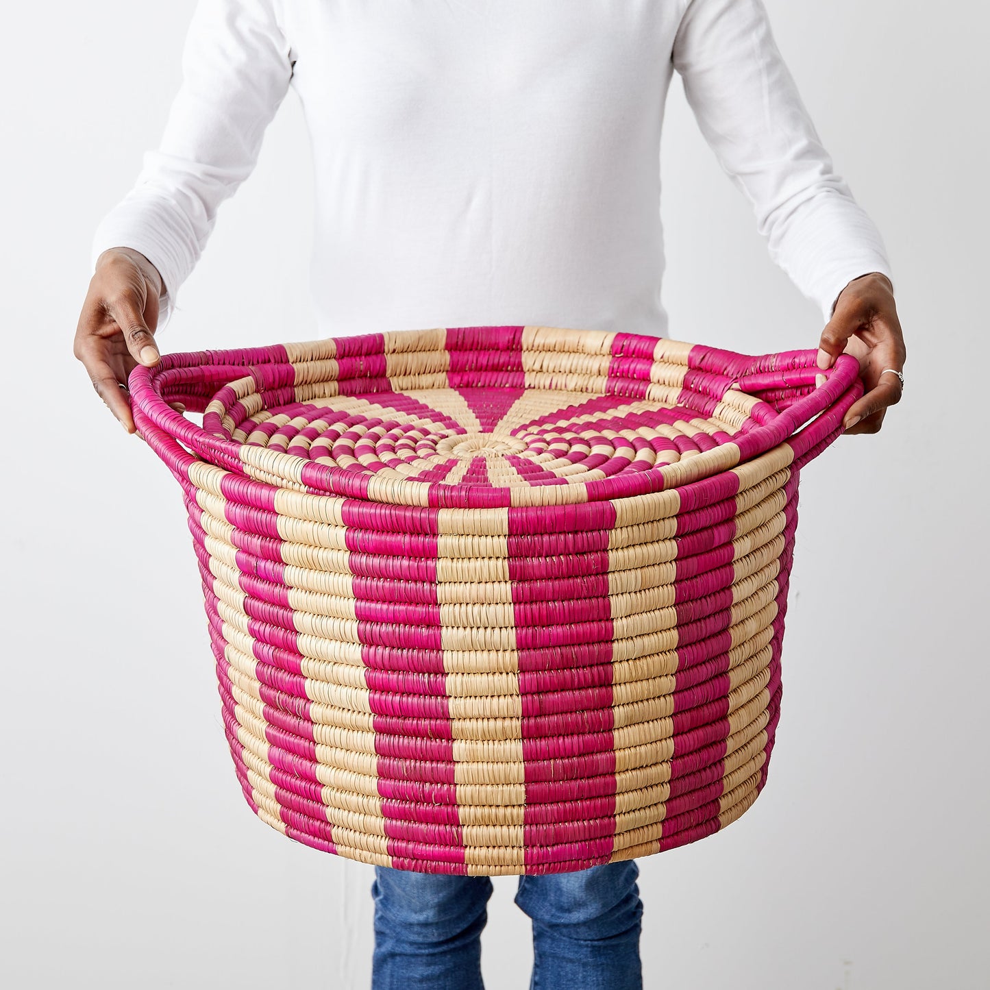 African Woven Basket With Lid | Ineke Striped Basket | Small & Large