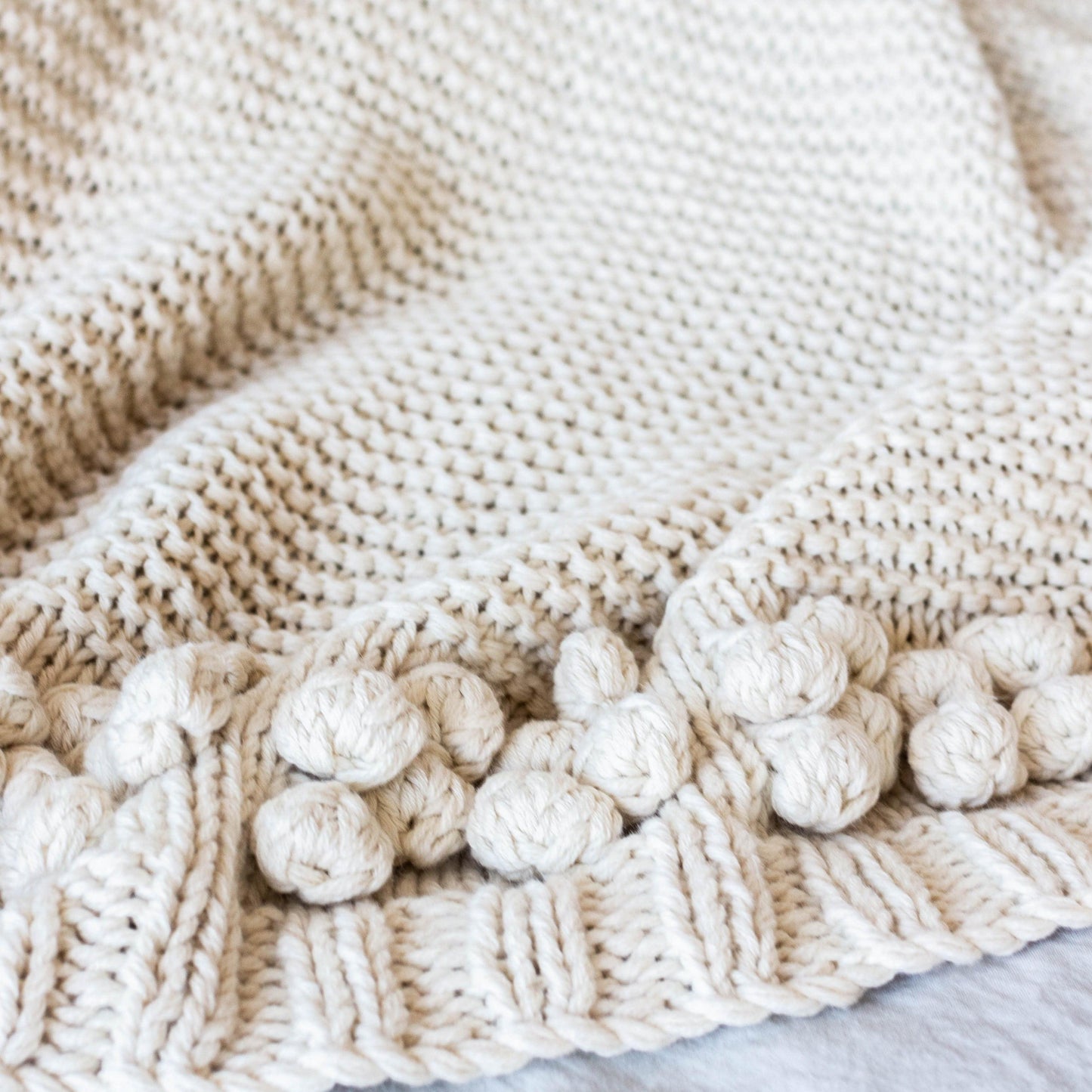 African Modern Boho Throw Blanket: Aran Hand Knit Ivory Wool Throw Blanket