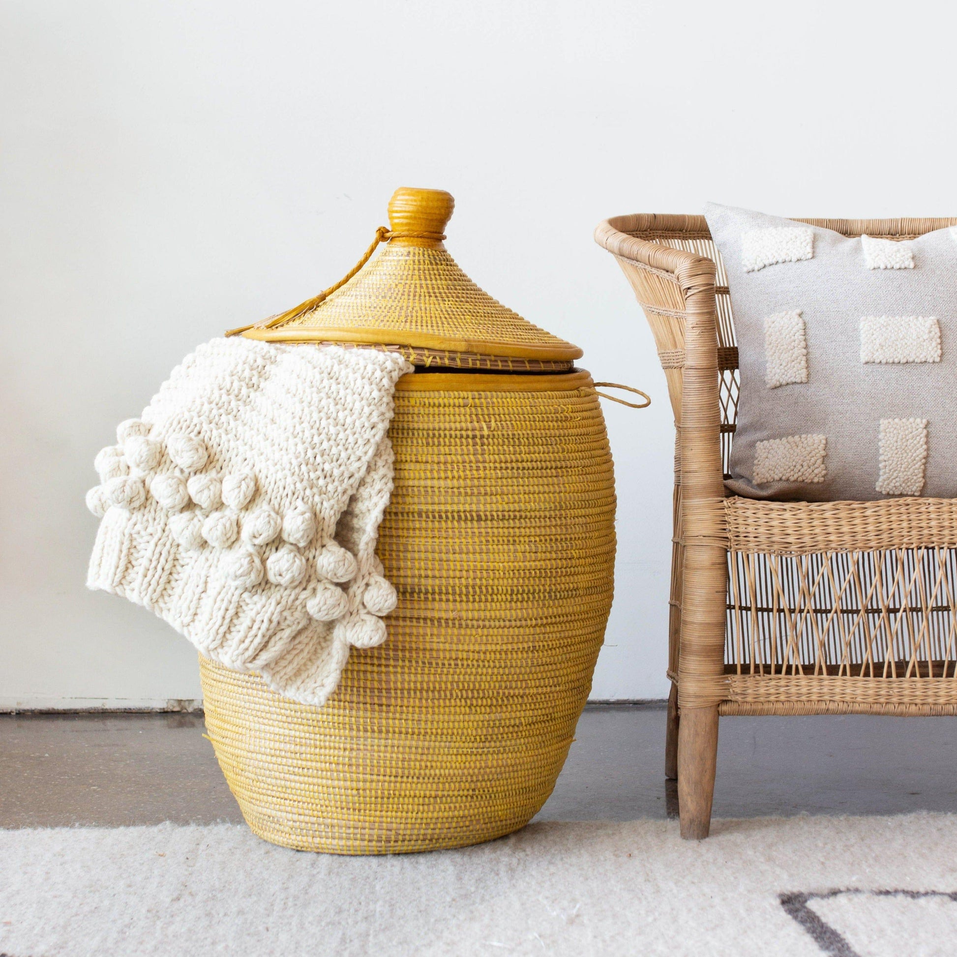 African Modern Boho Throw Blanket: Aran Hand Knit Ivory Wool Throw Bla –  Kanju Interiors