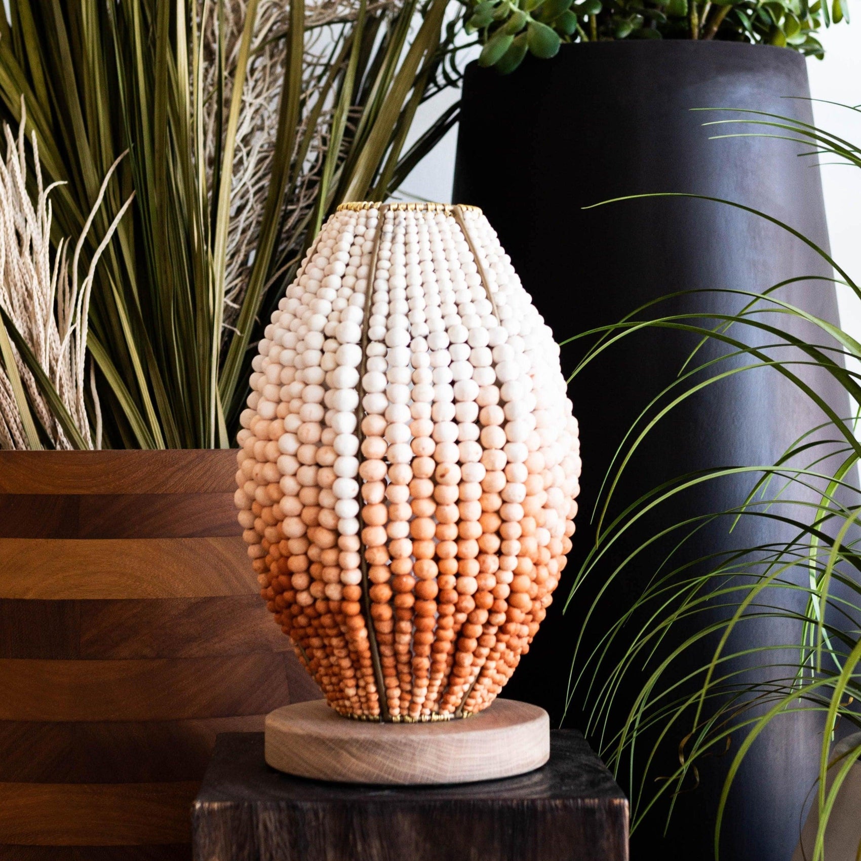 Terracotta Ombre Mud Clay Beaded Barrel Table Lamp