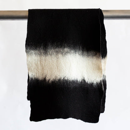 Wool Scarf: White, Black, Eclipse Hand-Felted Scarf
