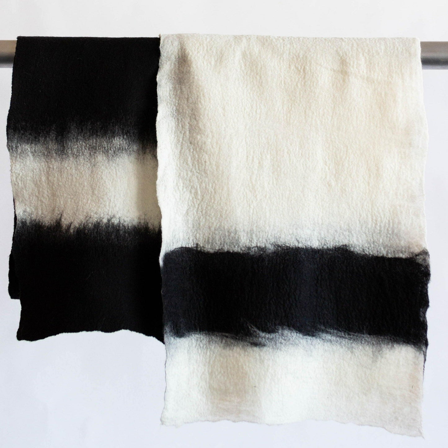 Wool Scarf: White, Black, Eclipse Hand-Felted Scarf