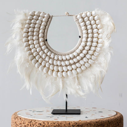 Modern Boho Home Art Decor: Feathered Shell Statement Necklace