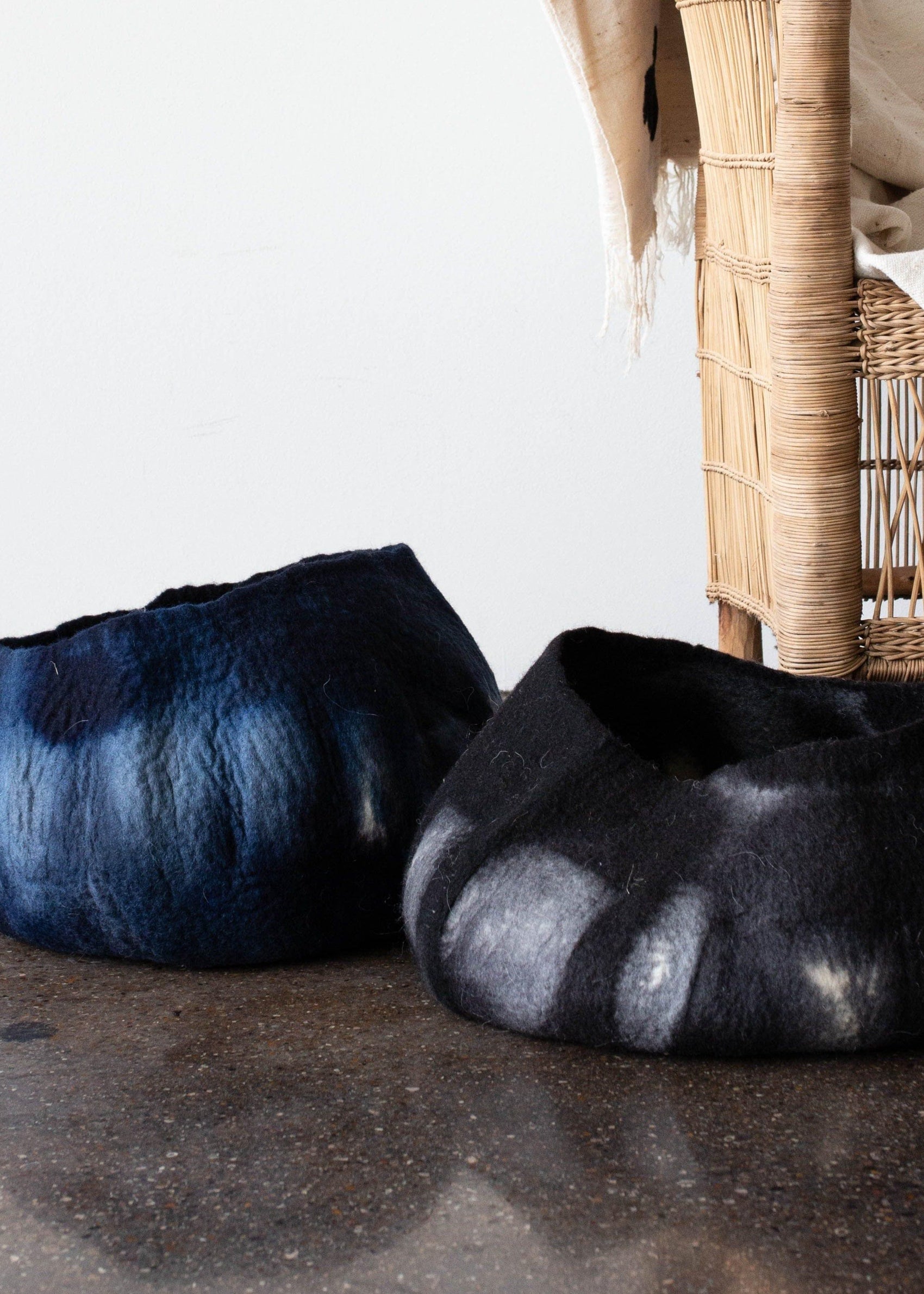 Adire Tie-Dye Blue & Black Ghana Wool Basket