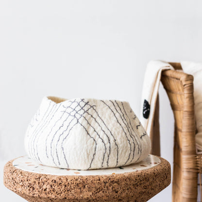 Modern Boho Wool Woven Basket: White Ghana Linear Basket