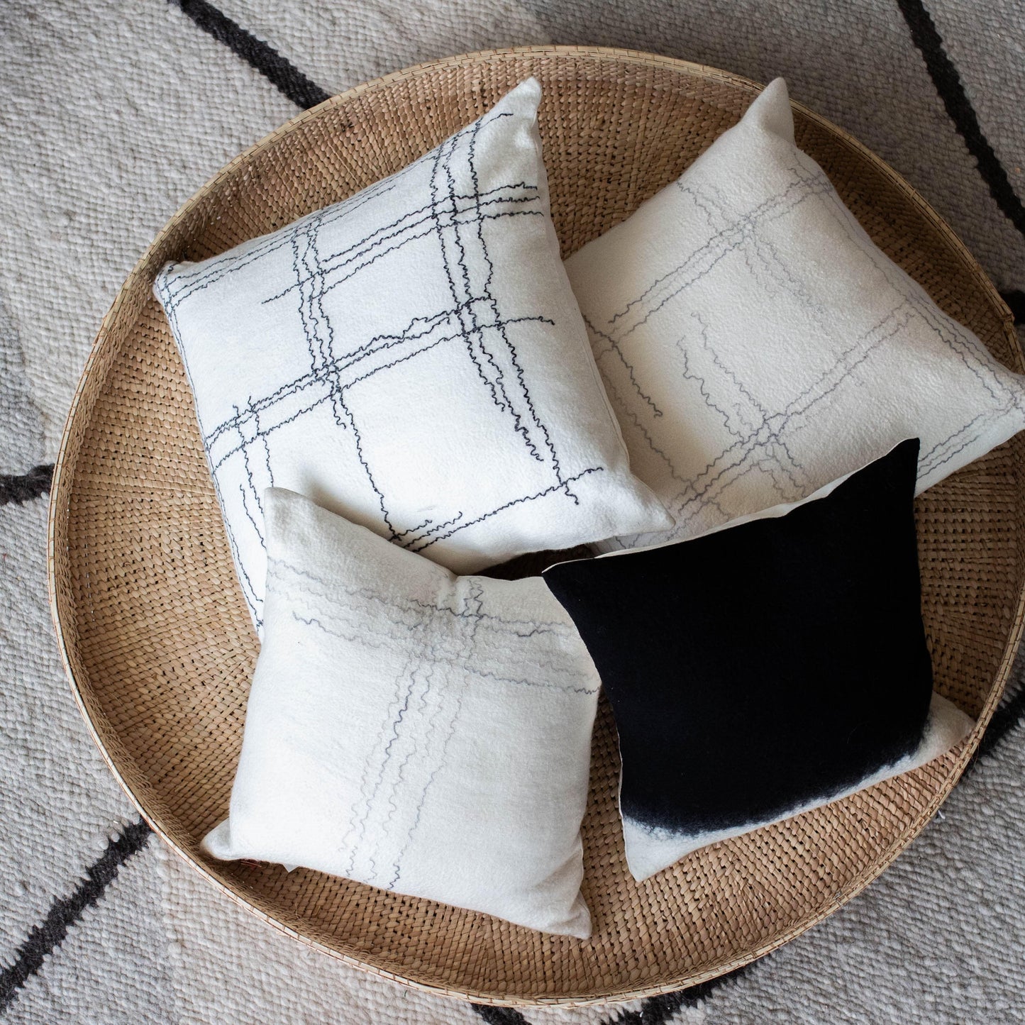 Handcrafted Linear Throw Pillow Square 