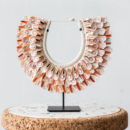 Modern Boho Home Decor Art: Pink Spiral Shell Necklace