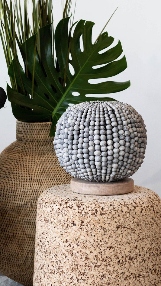 Grey Clay Bead Sphere Table Lamp