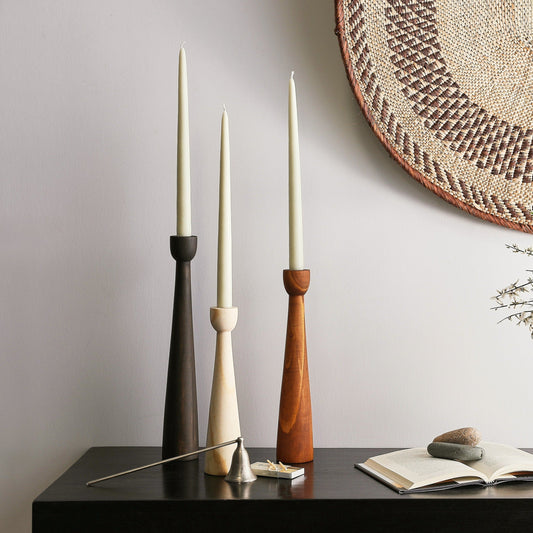 wooden pillar candle holders set of 3
