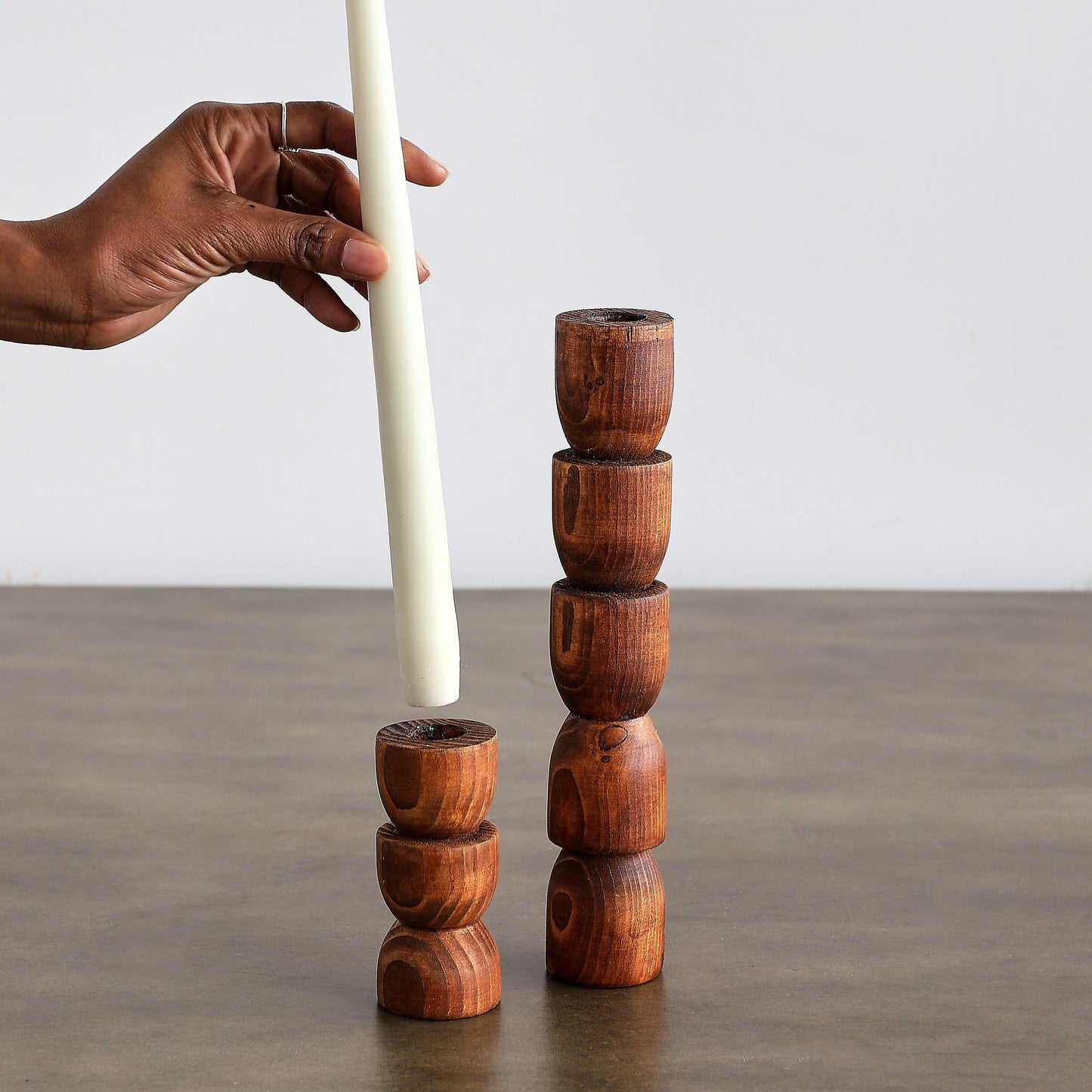 Modern Wood Candle Holder: Totem Pine Candlestick Holder